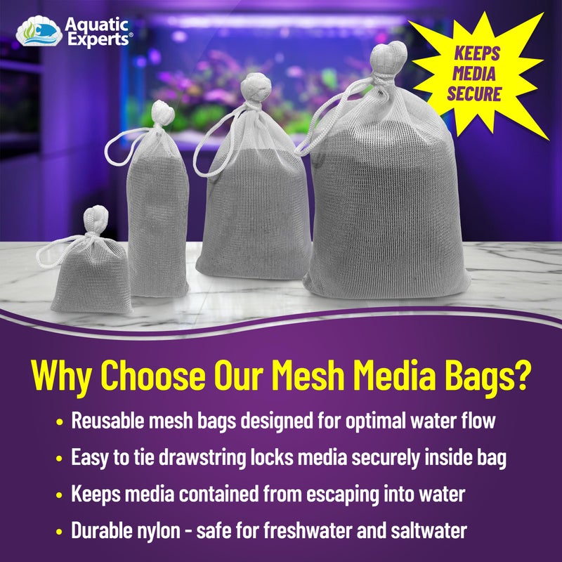 Aquatic Experts Fine Aquarium Media Bag, Durable Drawstring Bags for Fish Tank Filters, 450 Micron Mesh, (Fine, 5" x 9" - 4 Pack) - Image 2